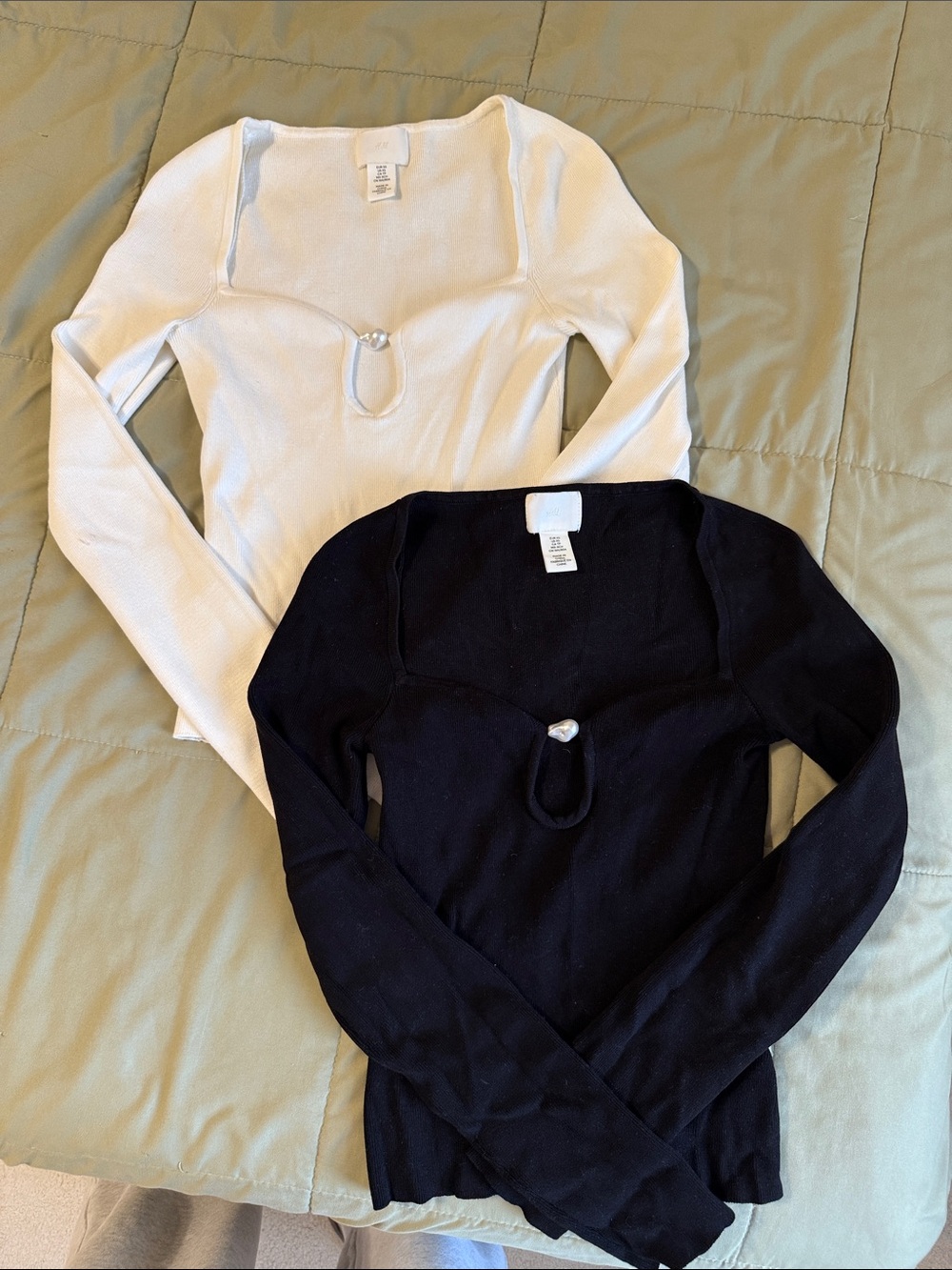 H&M V-Neck Cutout Sweater Duo - Black and White